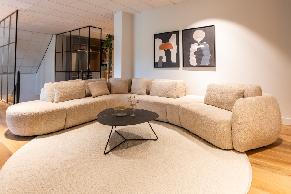 With its rounded shapes and soft lines, this sofa offers a modern look.